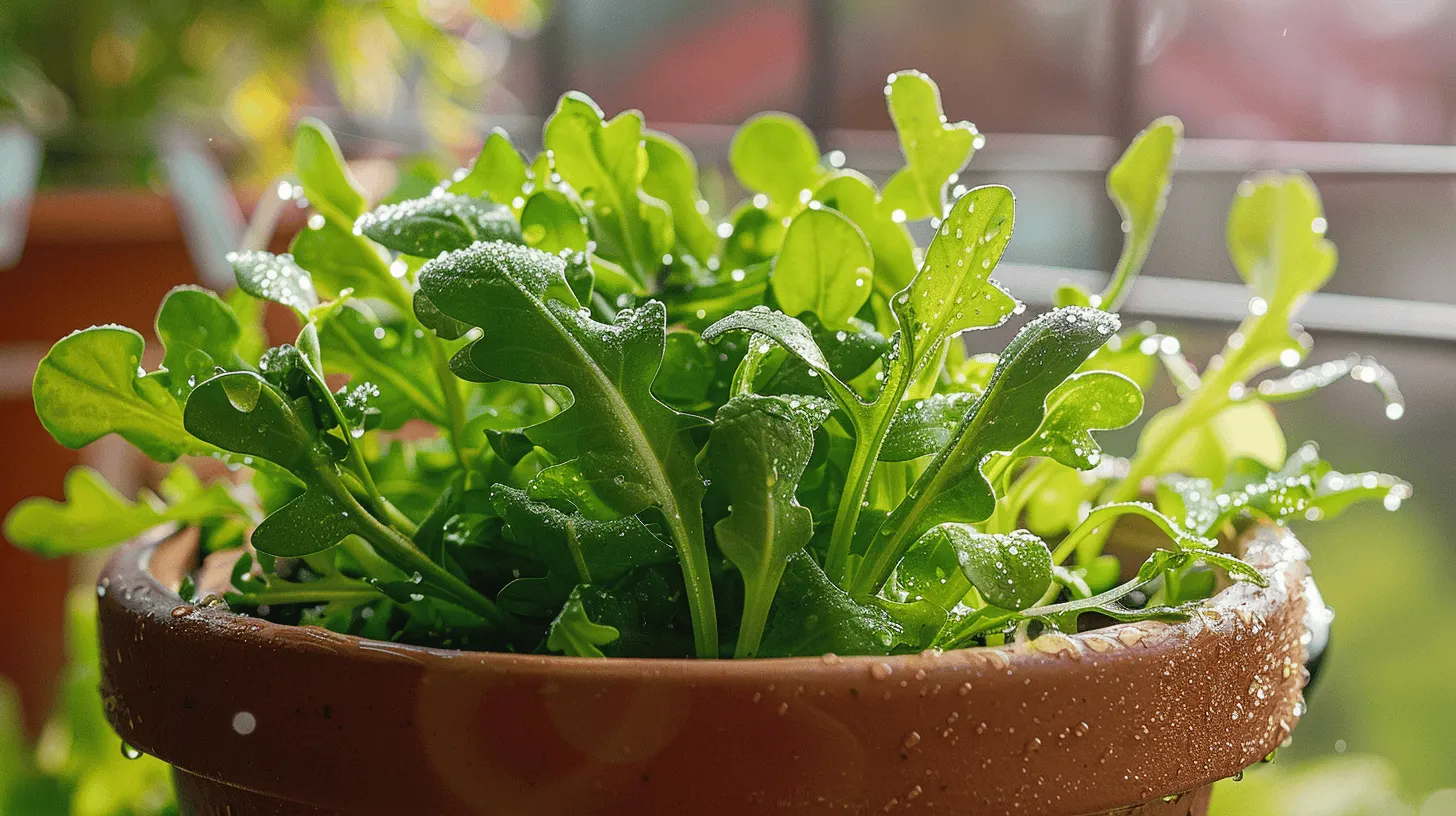Rucola im Topf auf dem Balkon Rucola im Topf auf dem Balkon