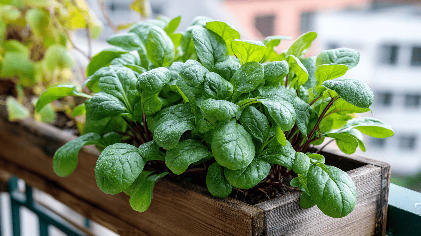 Winterspinat geplanzt auf einen Balkon
