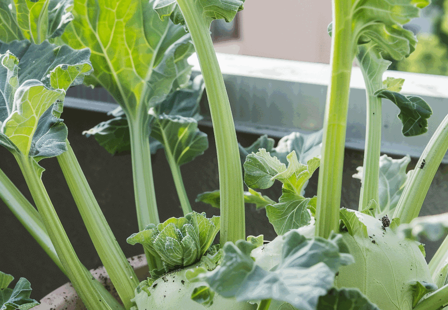 Kohlrabi im Topf auf dem Balkon